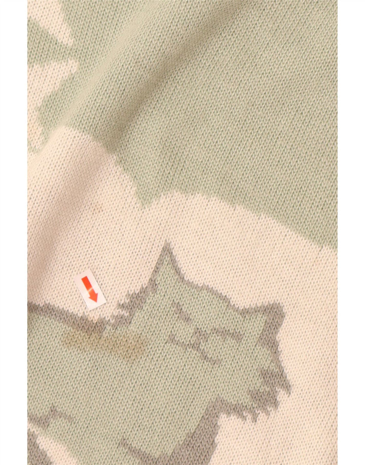 VINTAGE Pull col roulé femme UK 16 Grand imprimé animal vert