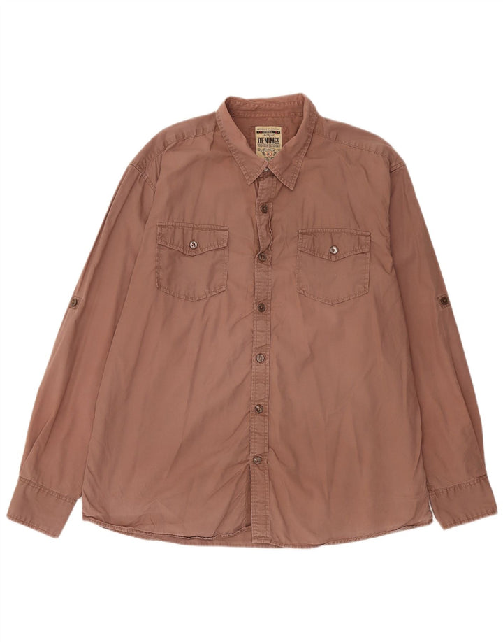 Chemise Homme Vintage XL Coton Marron