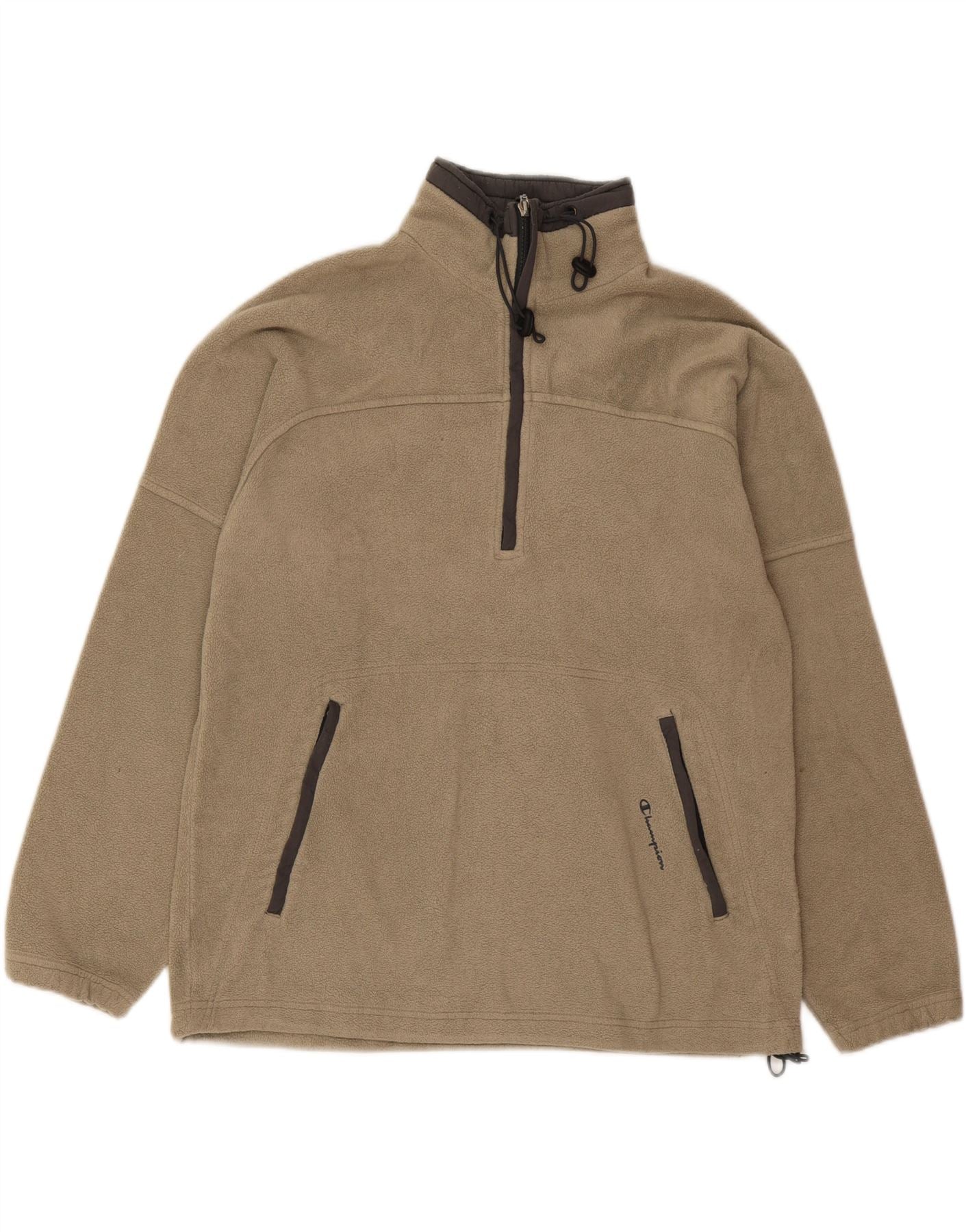 CHAMPION Mens Zip Neck Fleece Jumper Medium Beige Polyester Vintage Champion and Second-Hand Champion from Messina Hembry 