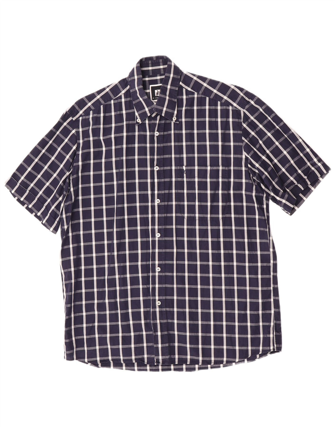 Roccobarocco Chemise à manches courtes pour homme Taille 39 15 1/2 Carreaux bleu marine moyen