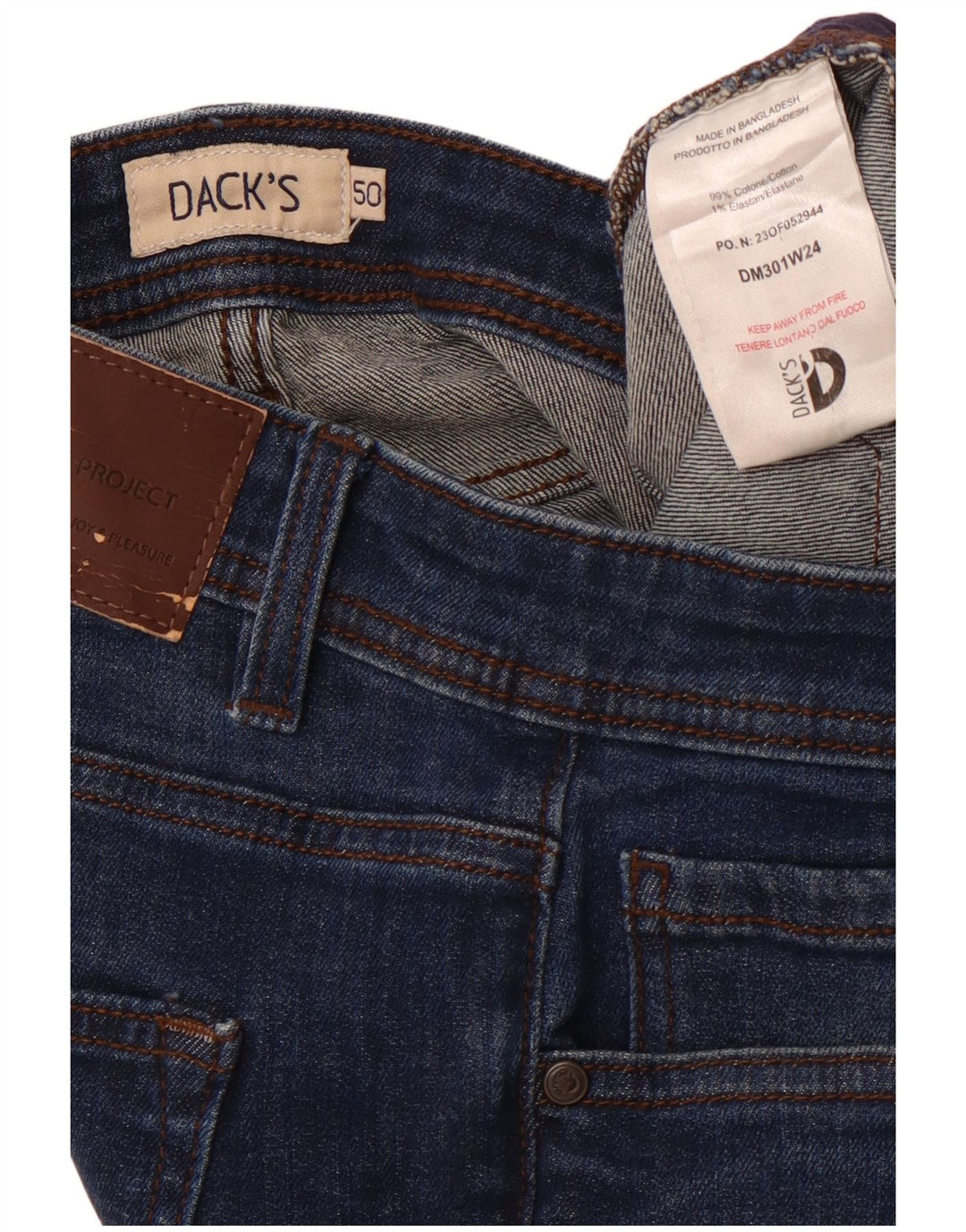 Dack's Jean droit homme IT 50 Large W34 L31 bleu marine coton