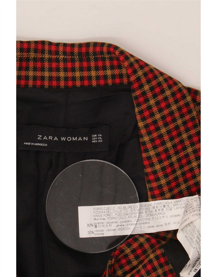 Zara Veste Blazer 2 Boutons Femme UK 18 XL Polyester à Carreaux Multicolore