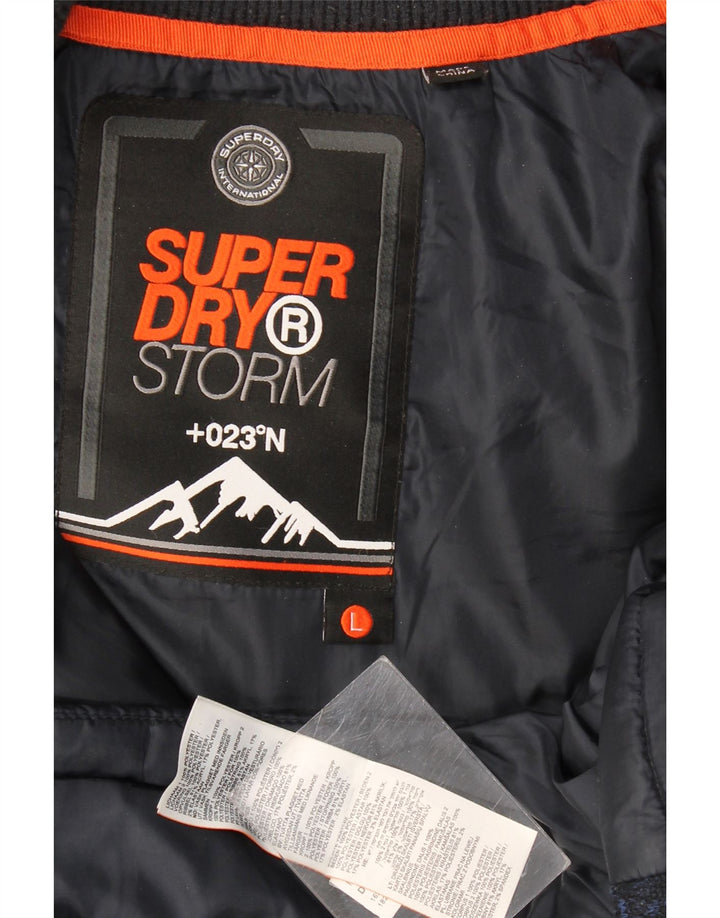 Superdry Veste matelassée à capuche pour hommes UK 40 Large Bleu Marine Moucheté Polyester