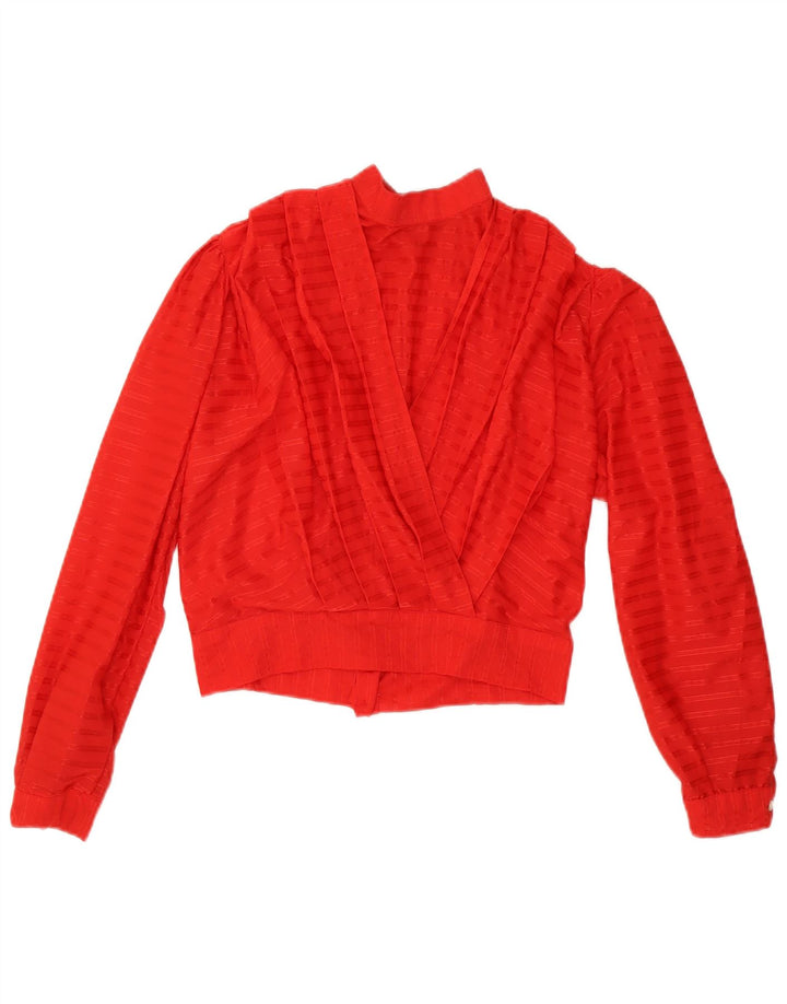 vintage Womens Crop Shirt Blouse US 5 Petit Polyester Rayé Rouge