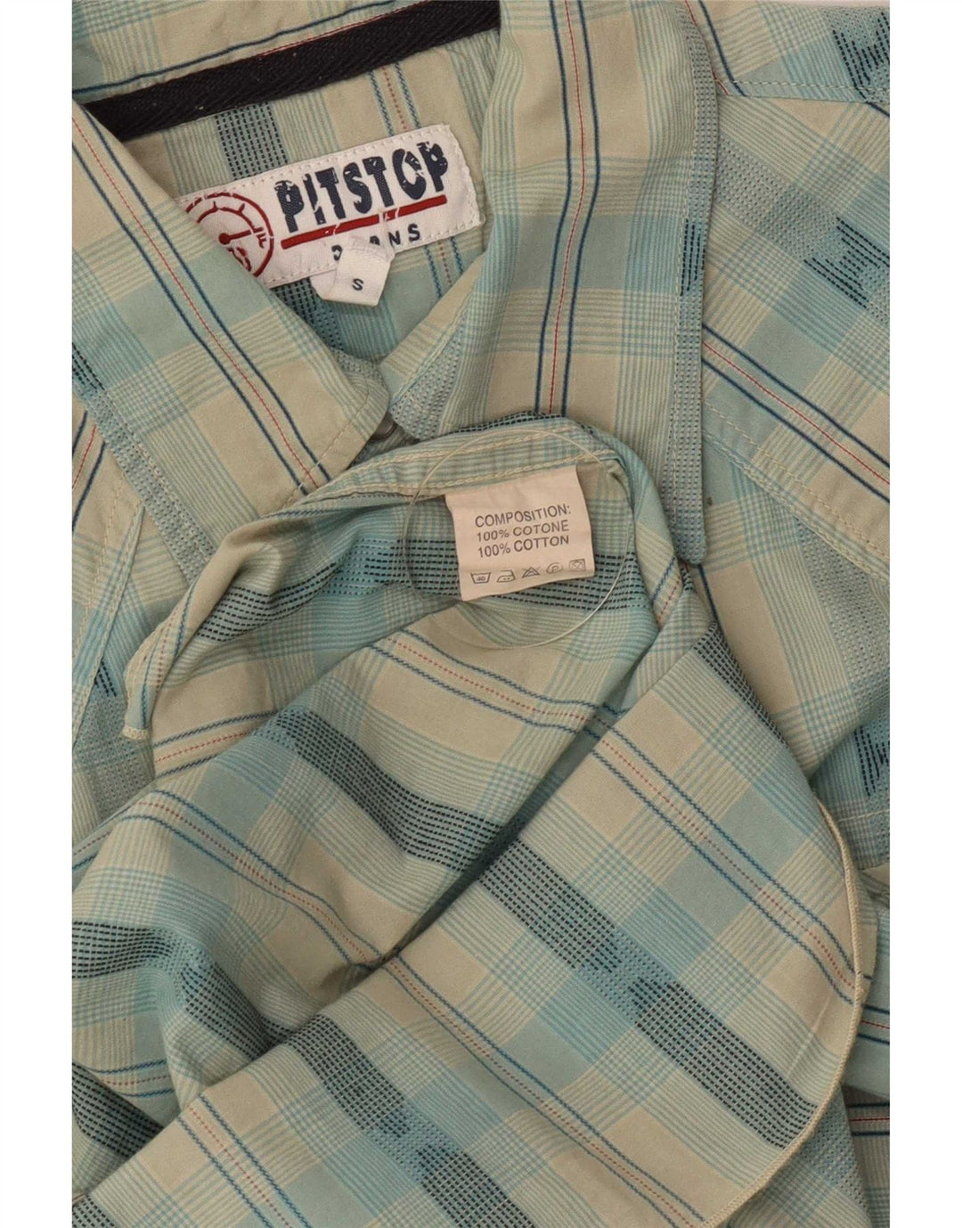 Pit Stop Chemise à manches courtes pour homme en coton à petits carreaux bleus