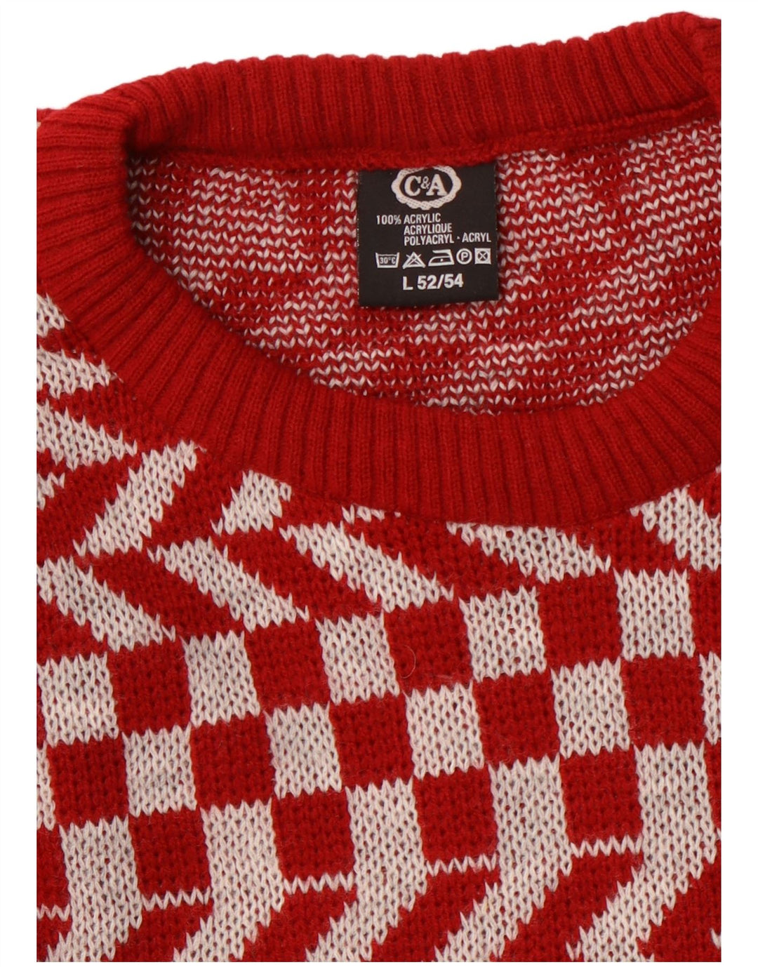 C & A Pull ras du cou pour homme en acrylique géométrique rouge