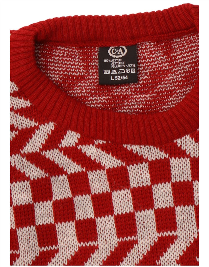 C & A Pull ras du cou pour homme en acrylique géométrique rouge