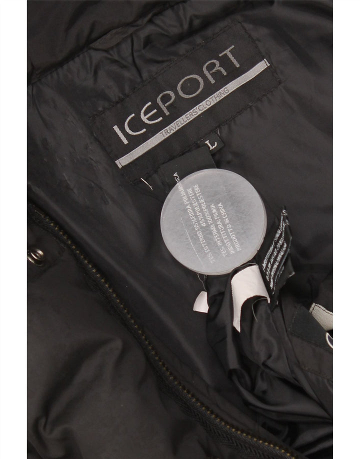 Iceport Veste matelassée à capuche pour femme UK 40 Large Noir Polyamide