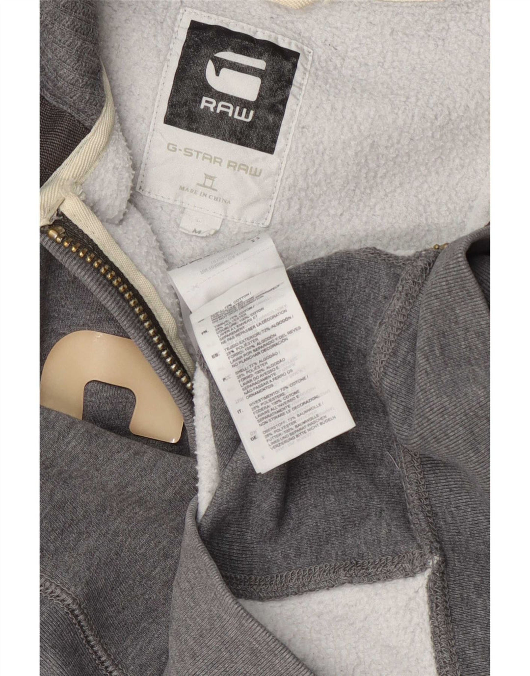 G-Star Pull à Capuche Graphique Zippé Homme Gris Moyen Coton
