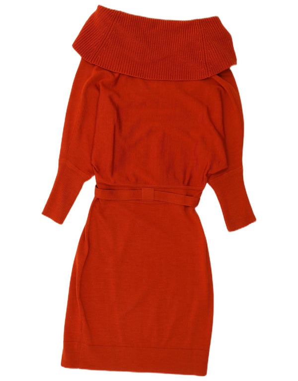 Karen Millen Robe pull à manches longues et col roulé pour femme UK 2 2XS Laine rouge