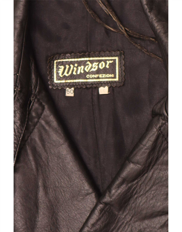 Windsor Manteau en cuir à double boutonnage pour homme IT 50 Large Noir