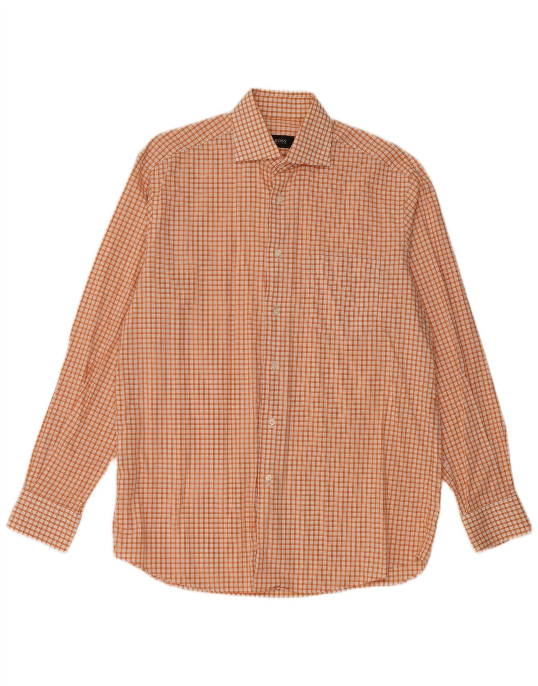 Hugo Boss Chemise en coton à carreaux orange moyen