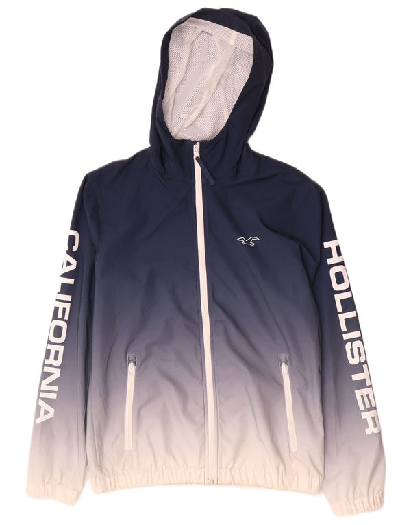 Hollister Veste de pluie à capuche graphique pour homme UK 34 XS Bleu marine Colourblock