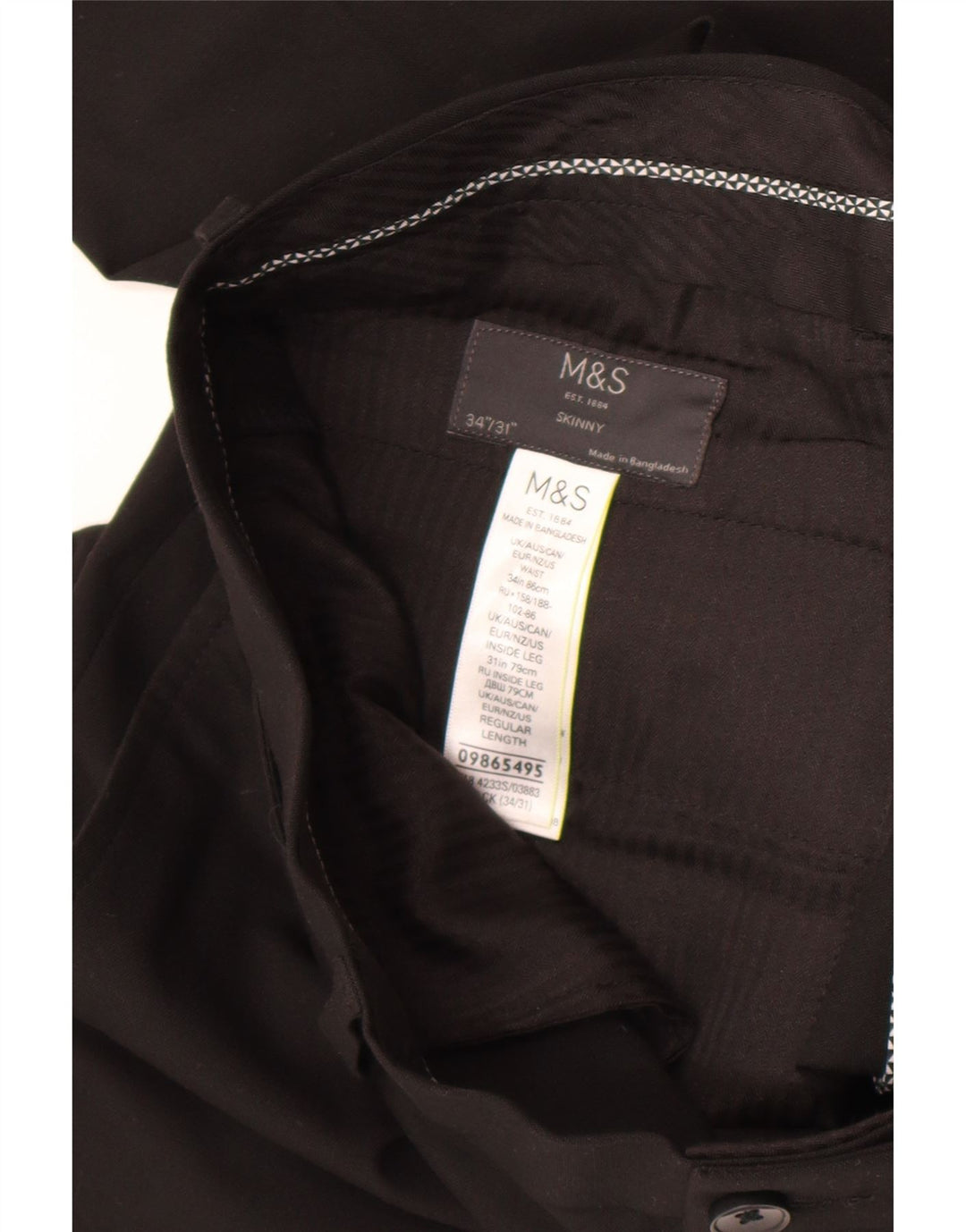 Marks & Spencer Pantalon de costume skinny pour homme W34 L31 Noir Polyester