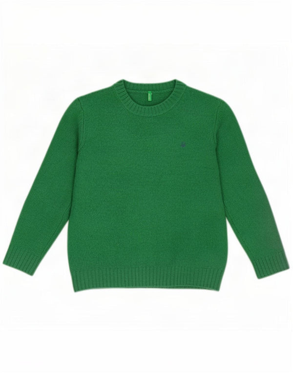 Benetton Pull à col rond pour femme UK 12 Laine vierge vert moyen