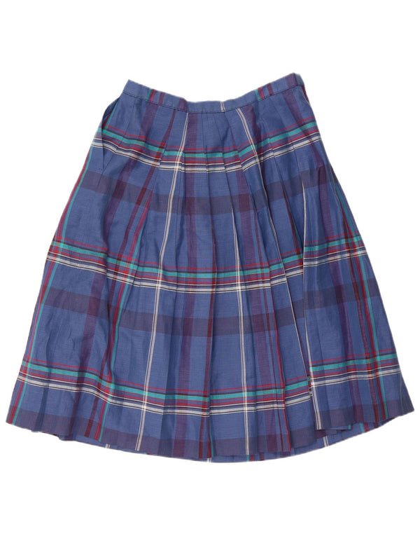 Vintage Womens Pleated Skirt W30 Medium Blue Check