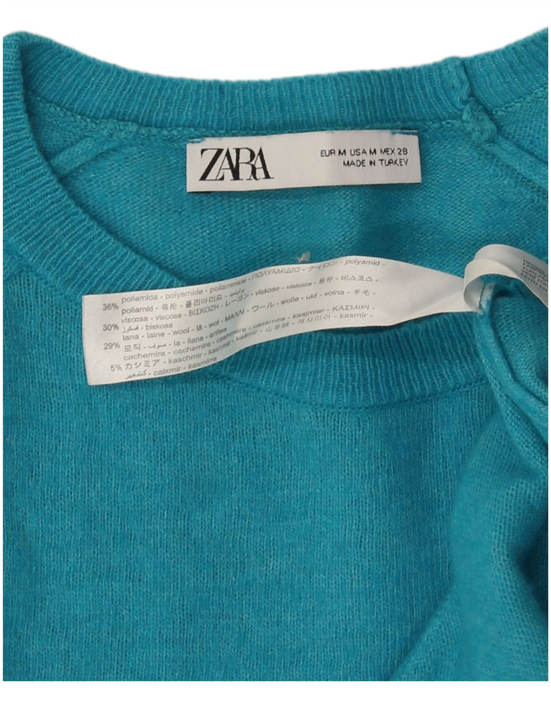 Zara Pull ras du cou pour femme UK 12 Medium Turquoise Polyamide