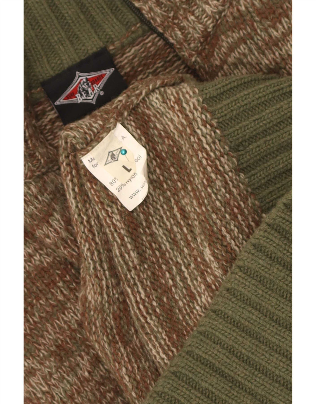 Bear Cardigan Homme Pull Large Kaki Moucheté Laine