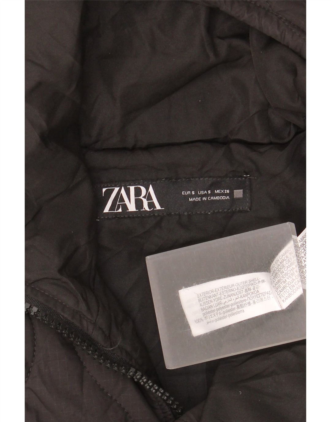 Zara Veste matelassée surdimensionnée à capuche pour femme UK 10 Petit Noir Polyester
