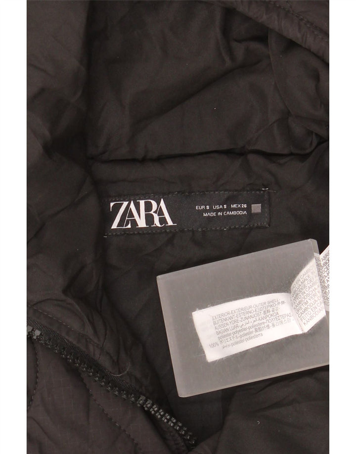 Zara Veste matelassée surdimensionnée à capuche pour femme UK 10 Petit Noir Polyester