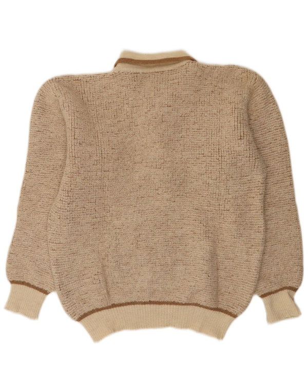 vintage Mens Polo Neck Jumper Pull Moyen Beige Moucheté Alpaga Laine