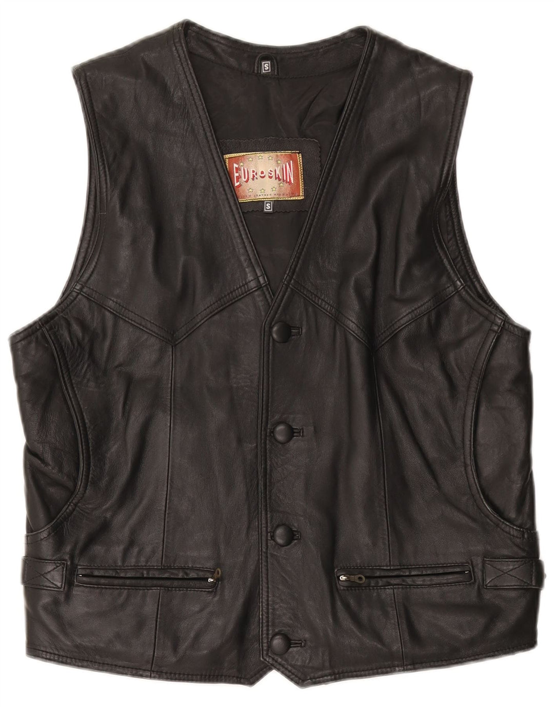 VINTAGE Gilet en cuir homme petit noir