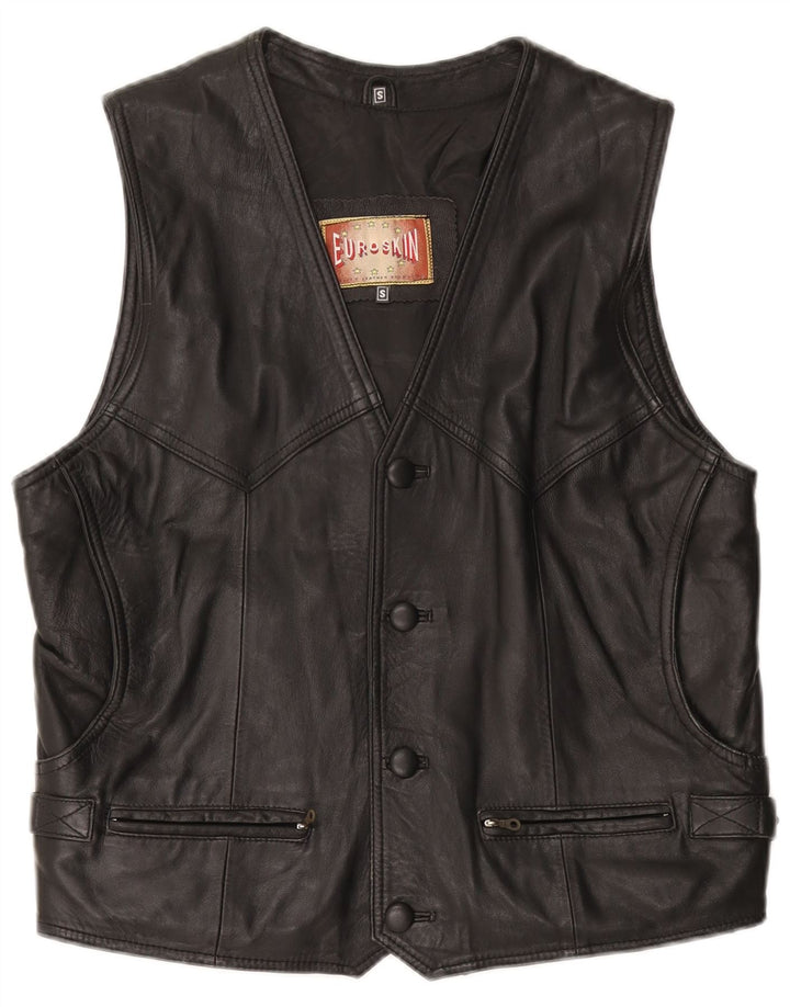 VINTAGE Gilet en cuir homme petit noir