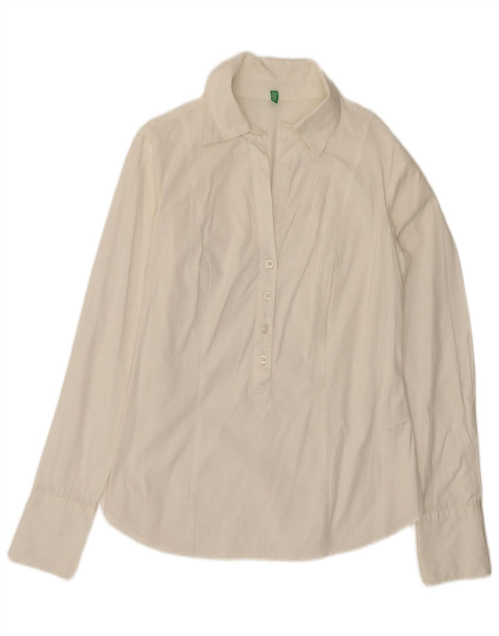 Benetton Chemise Pull Femme UK 10 Petit Blanc Coton