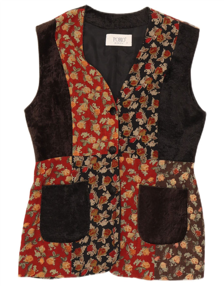 vintage Womens Gilet UK 14 Moyen Multicolore Patchwork Laine