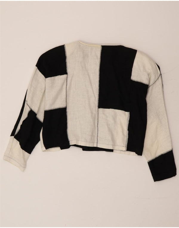 vintage Femmes Loose Fit Bolero Top UK 14 Medium Black Colourblock Lin
