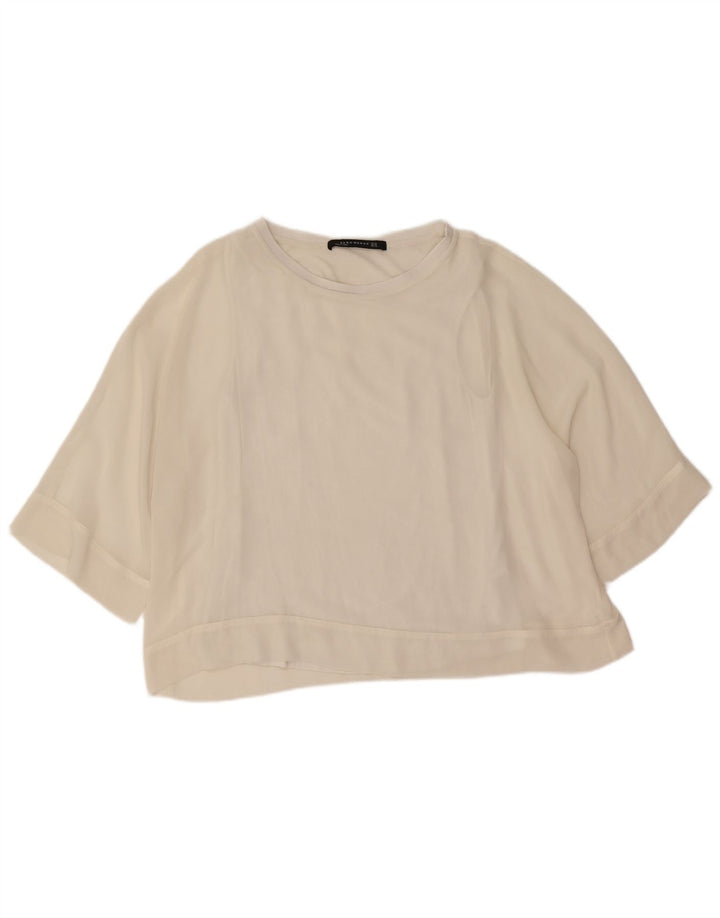 Zara Femme Chemisier Oversize Top UK 14 Polyester Blanc Moyen
