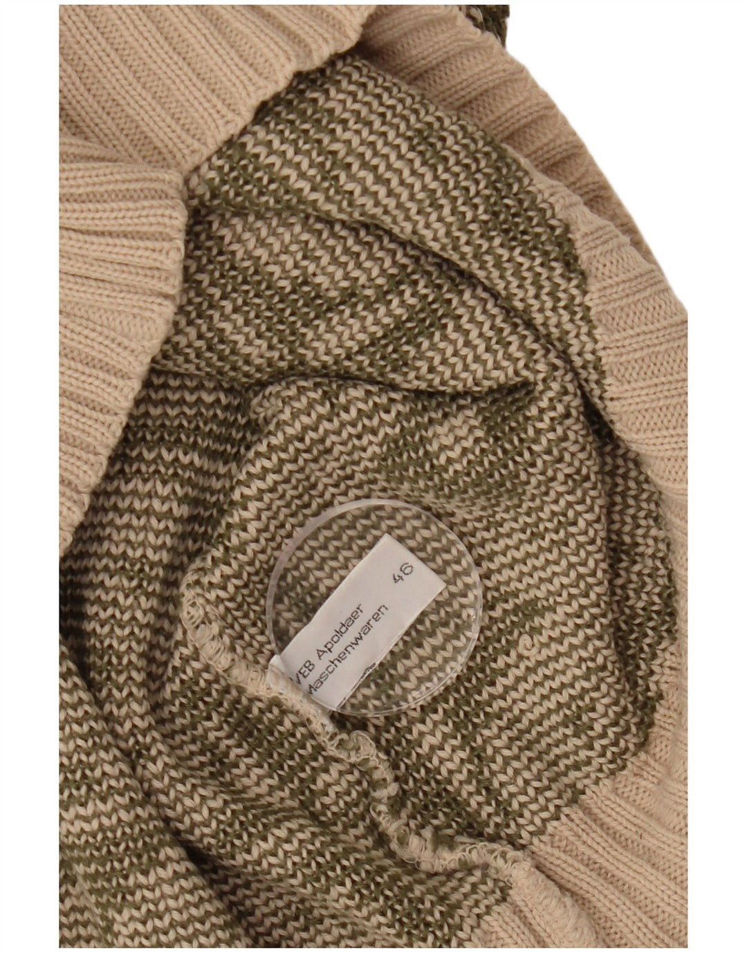 VINTAGE Femme Col Bateau Pull Pull IT 46 Grand Beige Géométrique