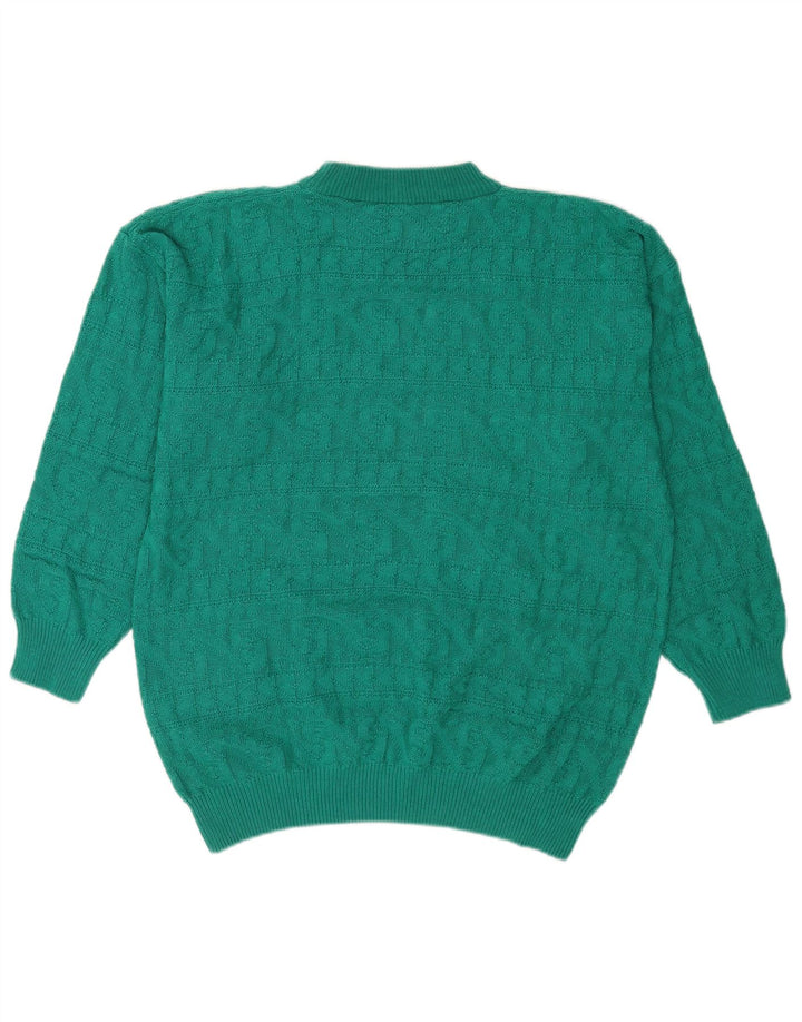 vintage Womens Turtle Neck Jumper Pull UK 14 Moyen Vert Géométrique