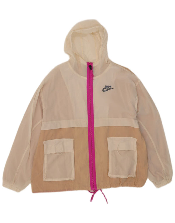 Veste de pluie surdimensionnée à capuche Nike pour femme UK 10 Small Beige Colourblock