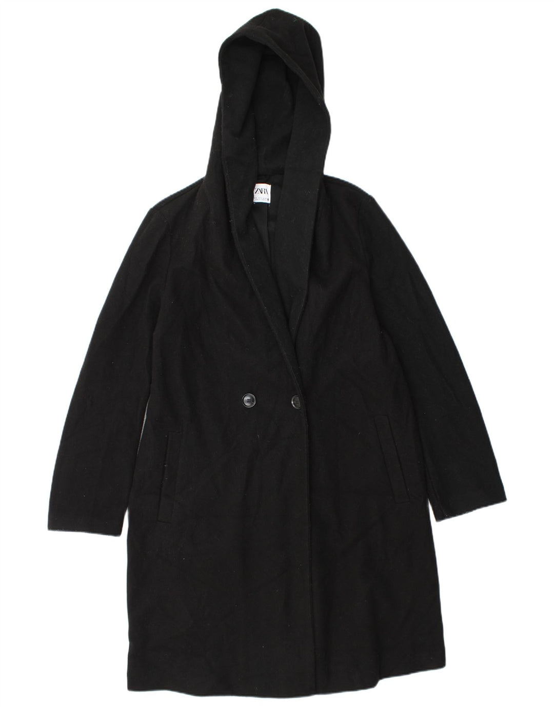 Zara Manteau à capuche surdimensionné à double boutonnage pour femme UK 10 Petit Noir