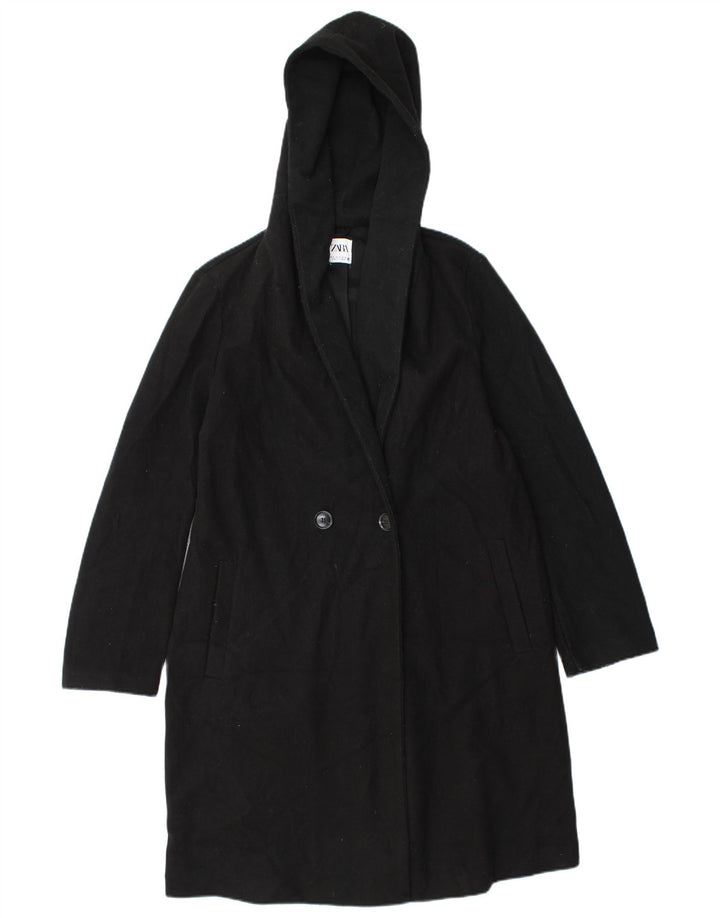 Zara Manteau à capuche surdimensionné à double boutonnage pour femme UK 10 Petit Noir