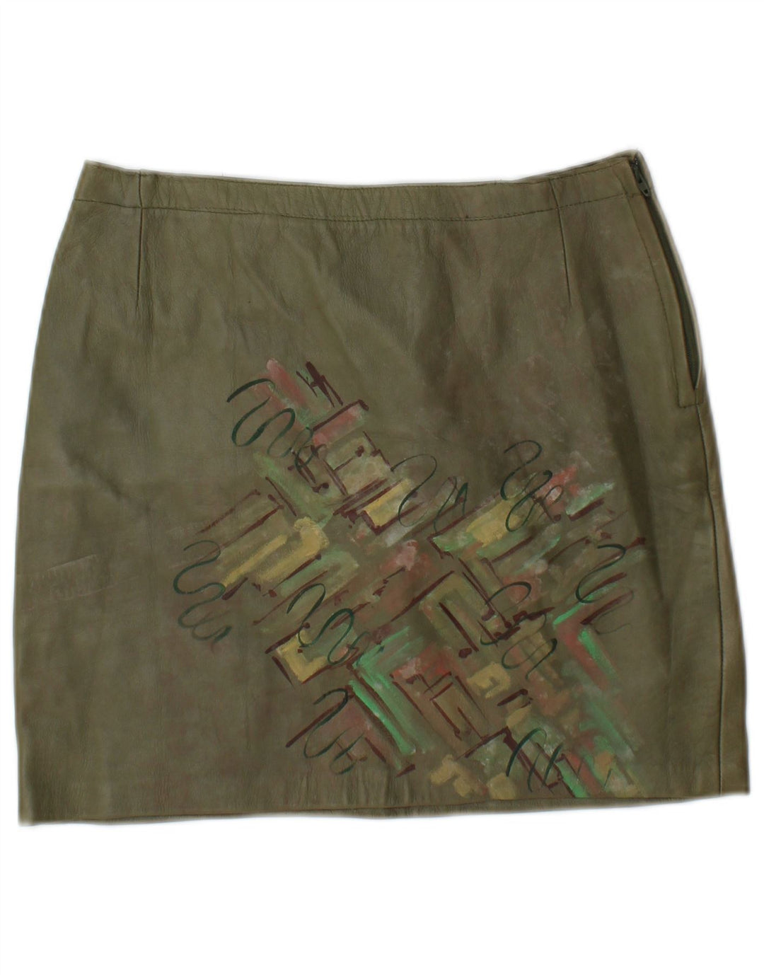 vintage Femme Graphique Mini Jupe En Cuir W26 Petit Kaki