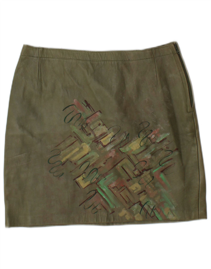 vintage Femme Graphique Mini Jupe En Cuir W26 Petit Kaki