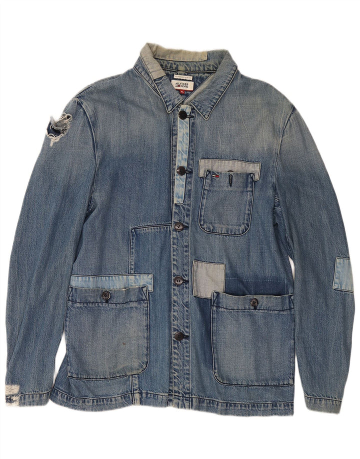 Tommy Hilfiger Veste en jean vieilli pour femme UK 18 XL Bleu Patchwork