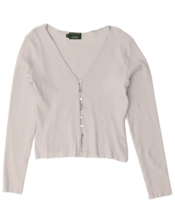Hobbs Femmes Crop Cardigan Top UK 14 Bleu Moyen Coton