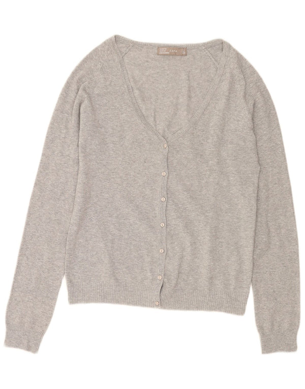 ZARA Womens Crop Cardigan Sweater UK 14 Large Gris Moucheté Coton