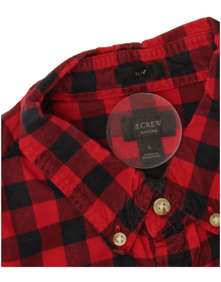 J. CREW Chemise Oxford Slim en Flanelle pour Hommes Grand Vichy Rouge