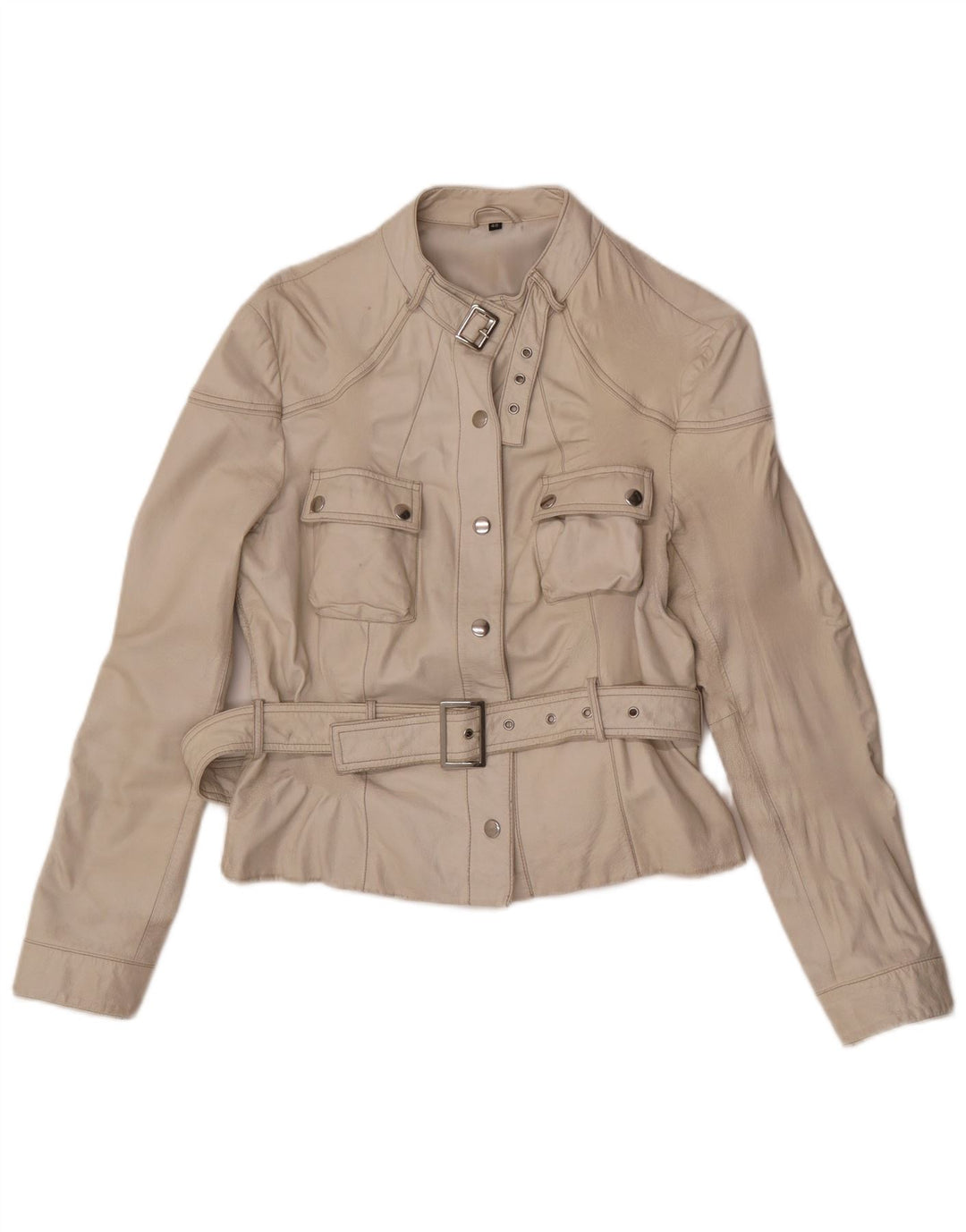 veste de course en cuir femme vintage IT 46 Grand cuir blanc