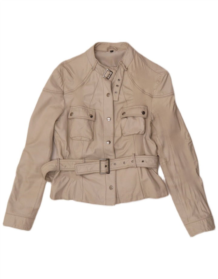 veste de course en cuir femme vintage IT 46 Grand cuir blanc