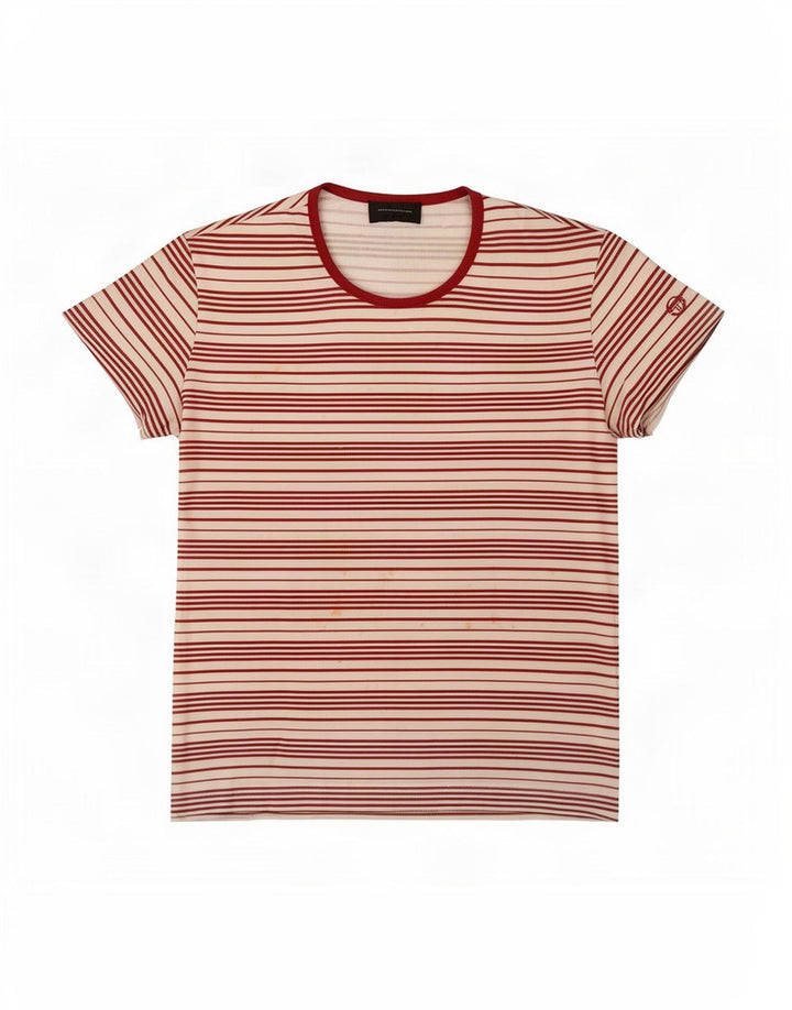 Sergio Tacchini T-Shirt Femme Top IT 44 Polyester Rayé Blanc Moyen