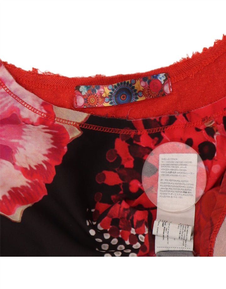 Desigual Femme Crazy Pattern T-Shirt Oversize UK 10 Petit Rouge Floral