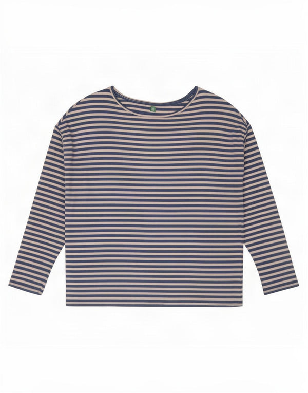 Benetton Haut à manches longues pour femme UK 44 Large Bleu à fines rayures