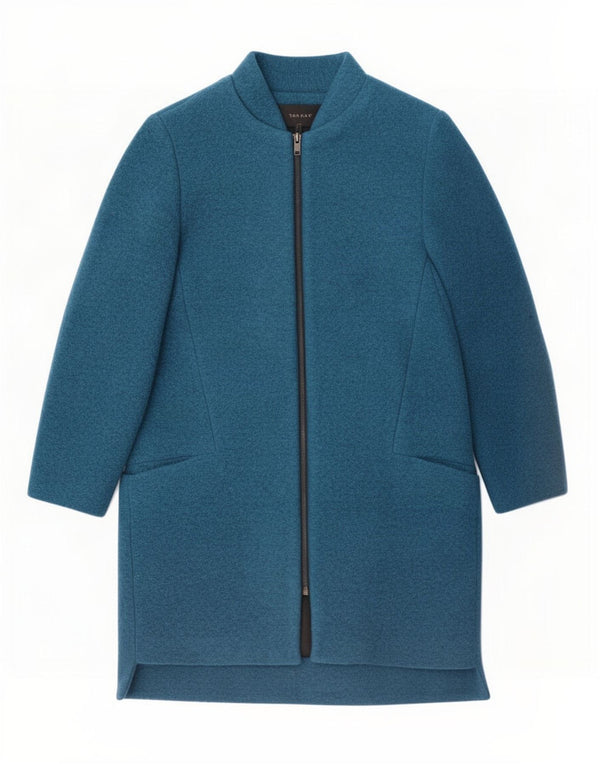 Zara Femme Pardessus UK 14 Medium Bleu Marine Polyester