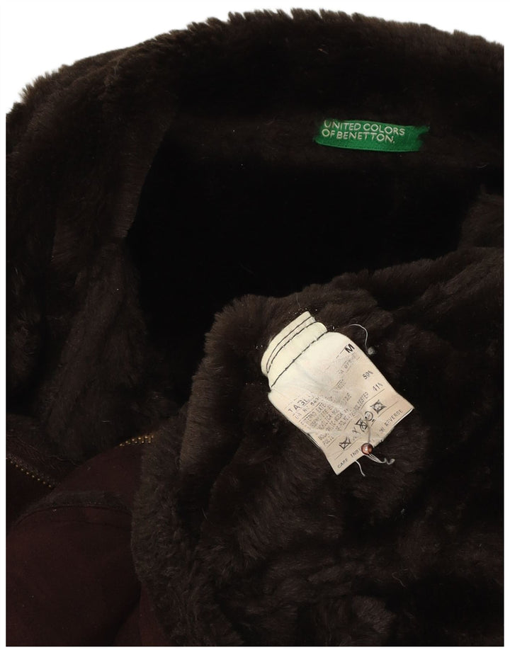 BENETTON Veste Sherpa Femme UK 14 Acrylique Marron Moyen