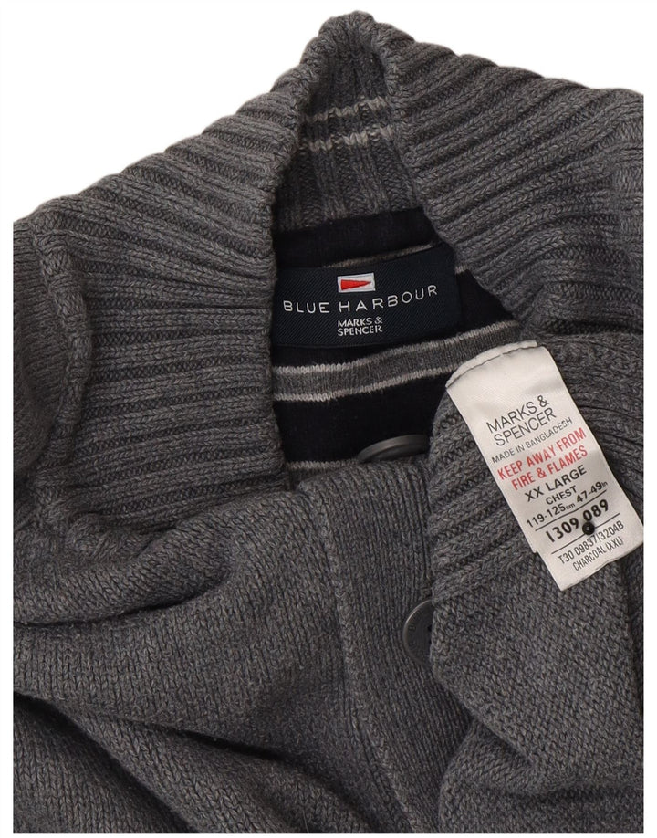Marks & Spencer Pull bleu Harbour à col boutonné pour homme 2XL Gris